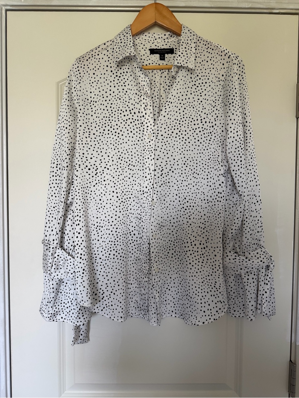Banana Republic White Blouse with Black Polka Dots